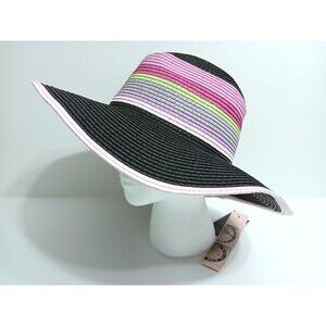 Badgley Mischka Straw Summer Sun Beach Hat Multicolor Black Pink Green Purple